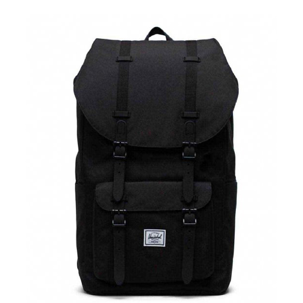 Eco | Herschel Little America - Black/Black / Ruime rugzak met 25L opbergvolume - 15" fleece-gevoerd Laptopvak - magnetische sluiting / 100% gemaakt van gerecycleerde PET flessen /