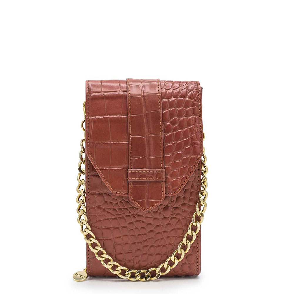 MOSZ Telefoontasje Croco Cognac Gold