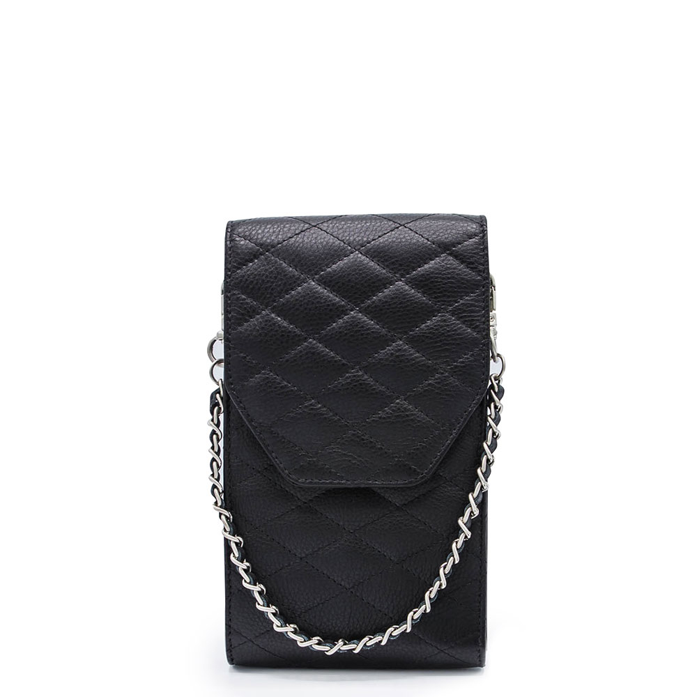 MOSZ Telefoontasje Quilted Black Brushed Silver - Schoudertassen