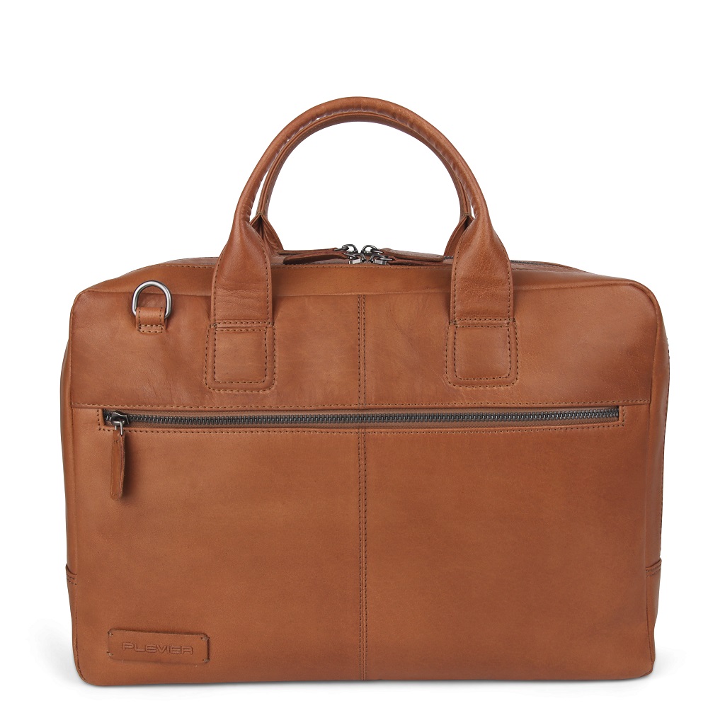 Plevier Flint Laptoptas 2-Vaks 15.6 Cognac - Laptop schoudertassen
