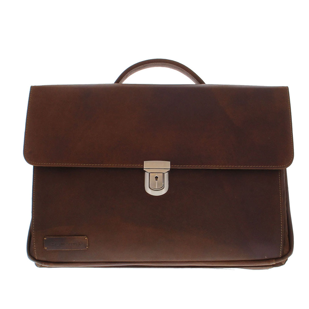Plevier Vintage Manchester Laptoptas 3-vaks 17.3 Brown - Laptop schoudertassen