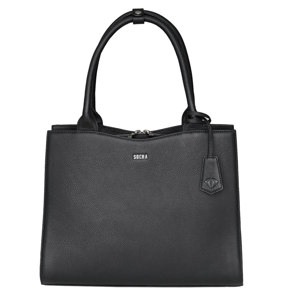 Socha Diamond Leather Businessbag 10-14 Black - Laptop schoudertassen