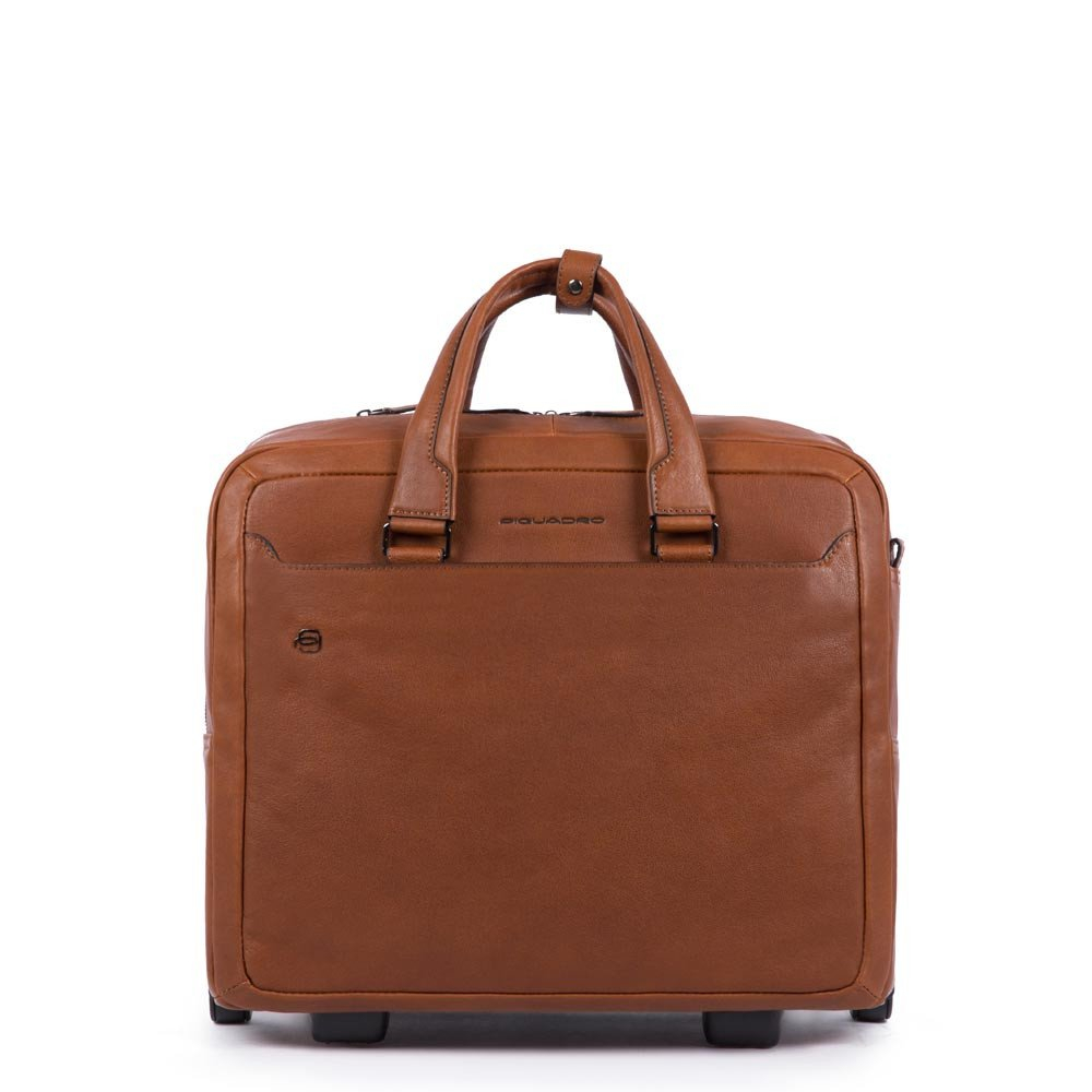 Piquadro Black Square Wheeled Computer Briefcase 15.6 Tobacco - Laptop trolleys