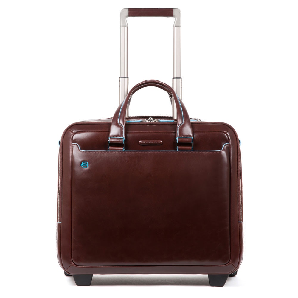 Piquadro Black Square Briefcase with wheels 2 compartments brown