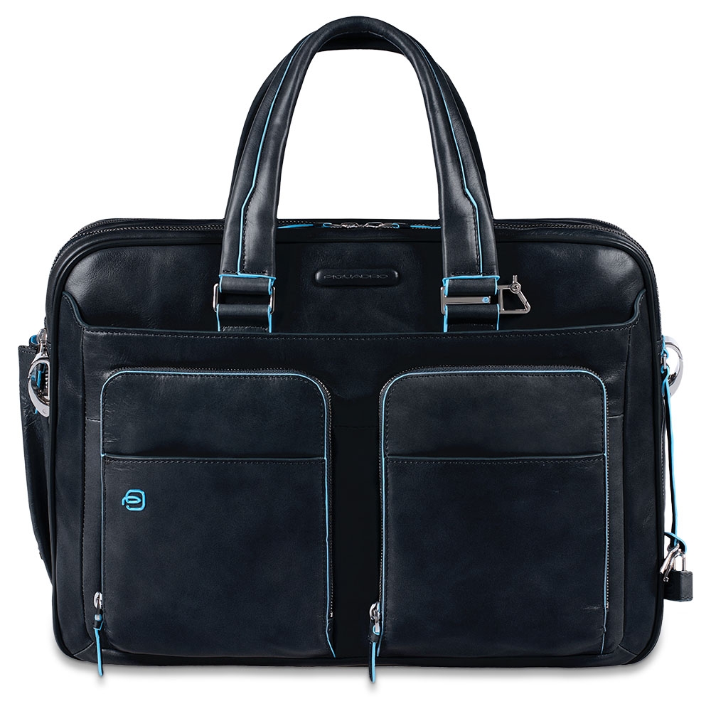 Piquadro Blue Square Expandable Computer Case 15 Night Blue - Laptop schoudertassen