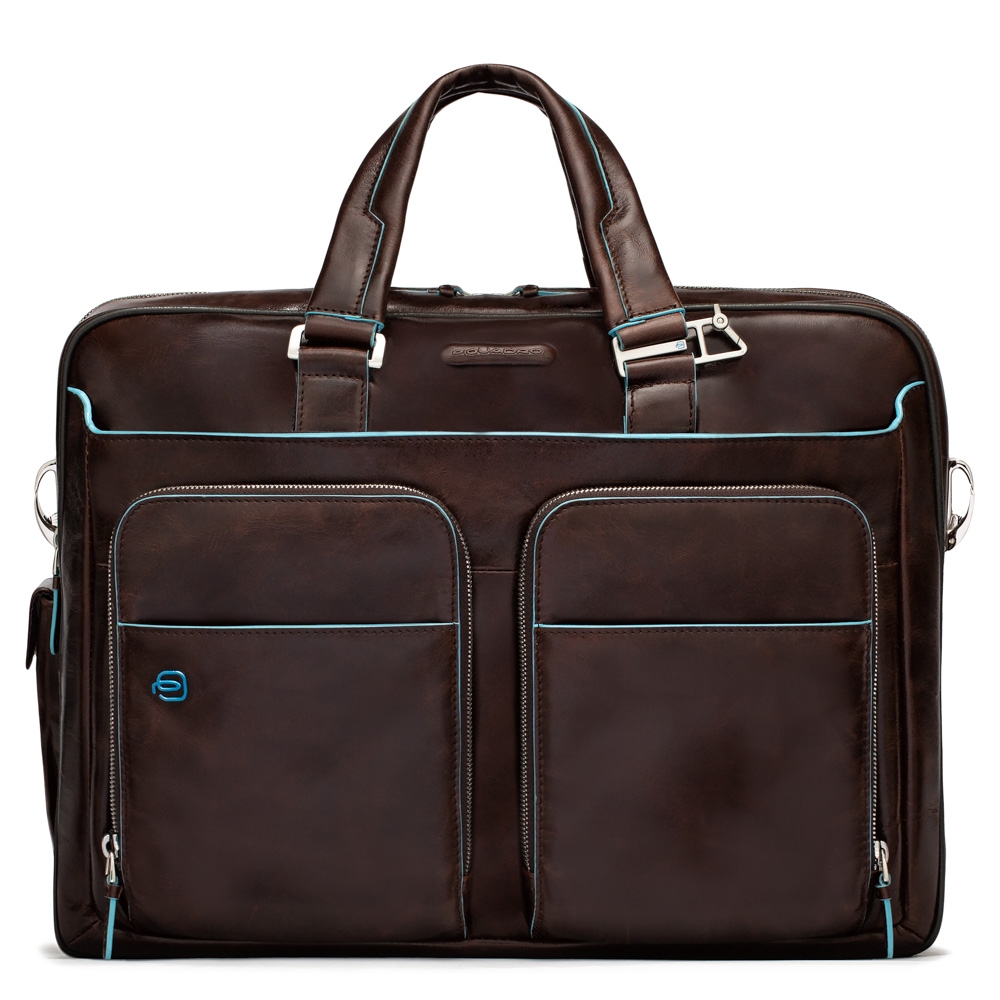 Piquadro Blue Square Expandable Computer Case 15 Mahogany - Laptop schoudertassen