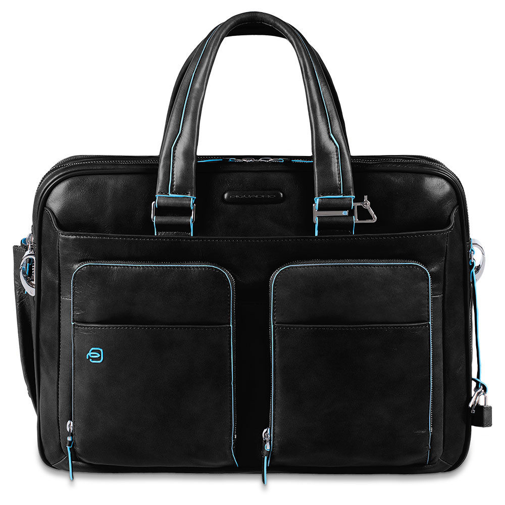 Piquadro Blue Square Expandable Computer Case 15 Black