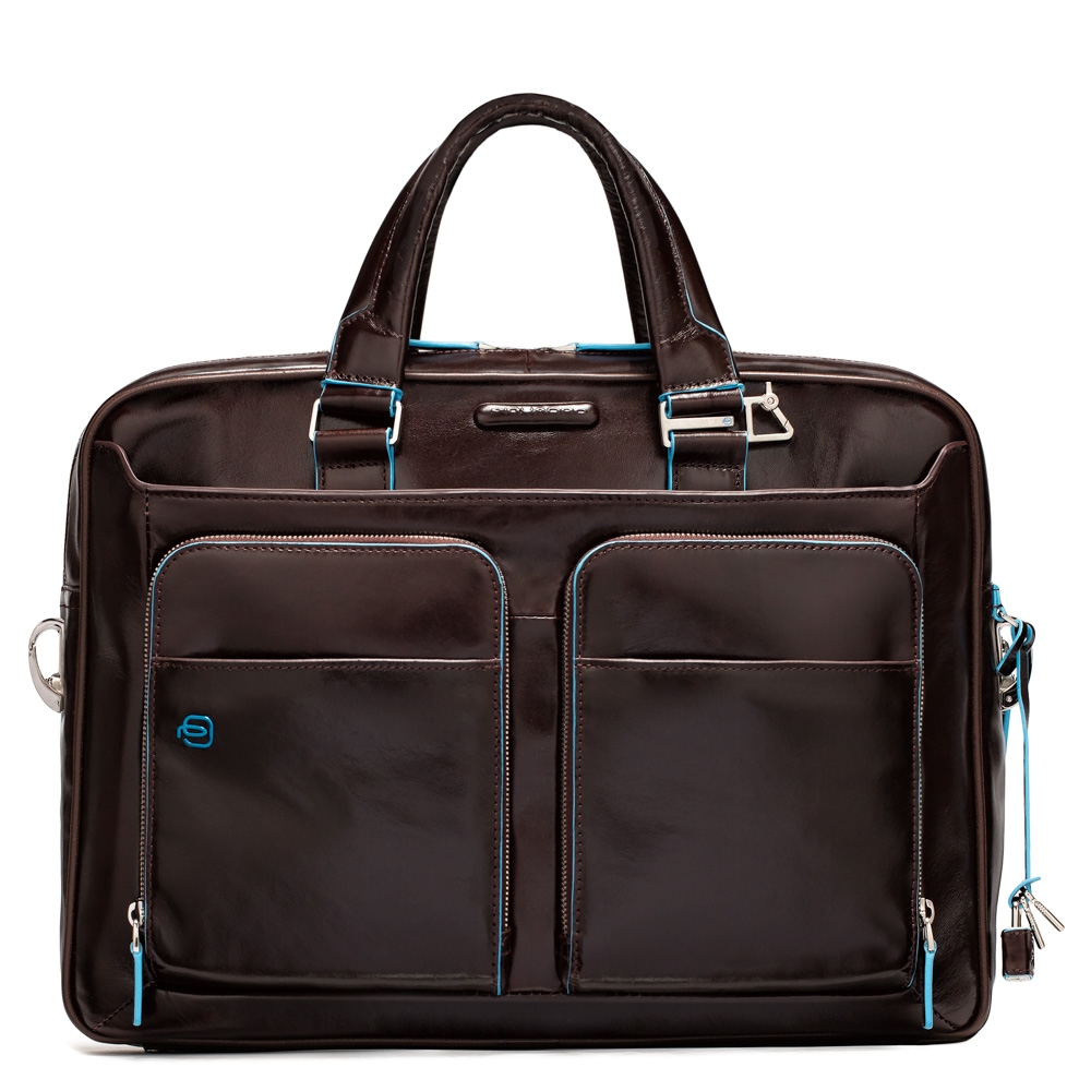 Piquadro Blue Square Portfolio Computer Briefcase 15 with iPad Mahogany