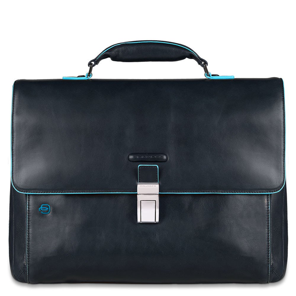 Piquadro Blue Square Expandable Computer Portfolio Briefcase 15 Night Blue