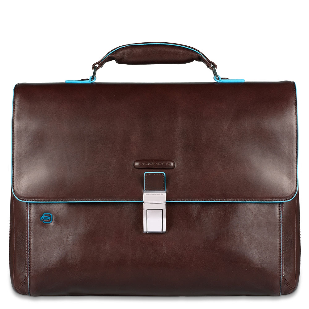 Piquadro Blue Square Expandable Computer Portfolio Briefcase 15 Mahogany