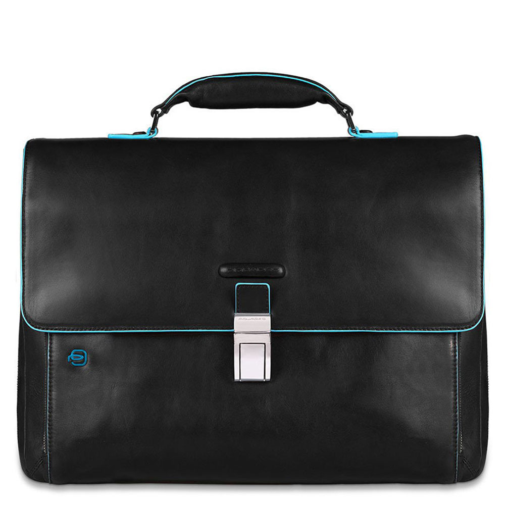 Piquadro Blue Square Expandable Computer Portfolio Briefcase 15 Black - Laptop schoudertassen
