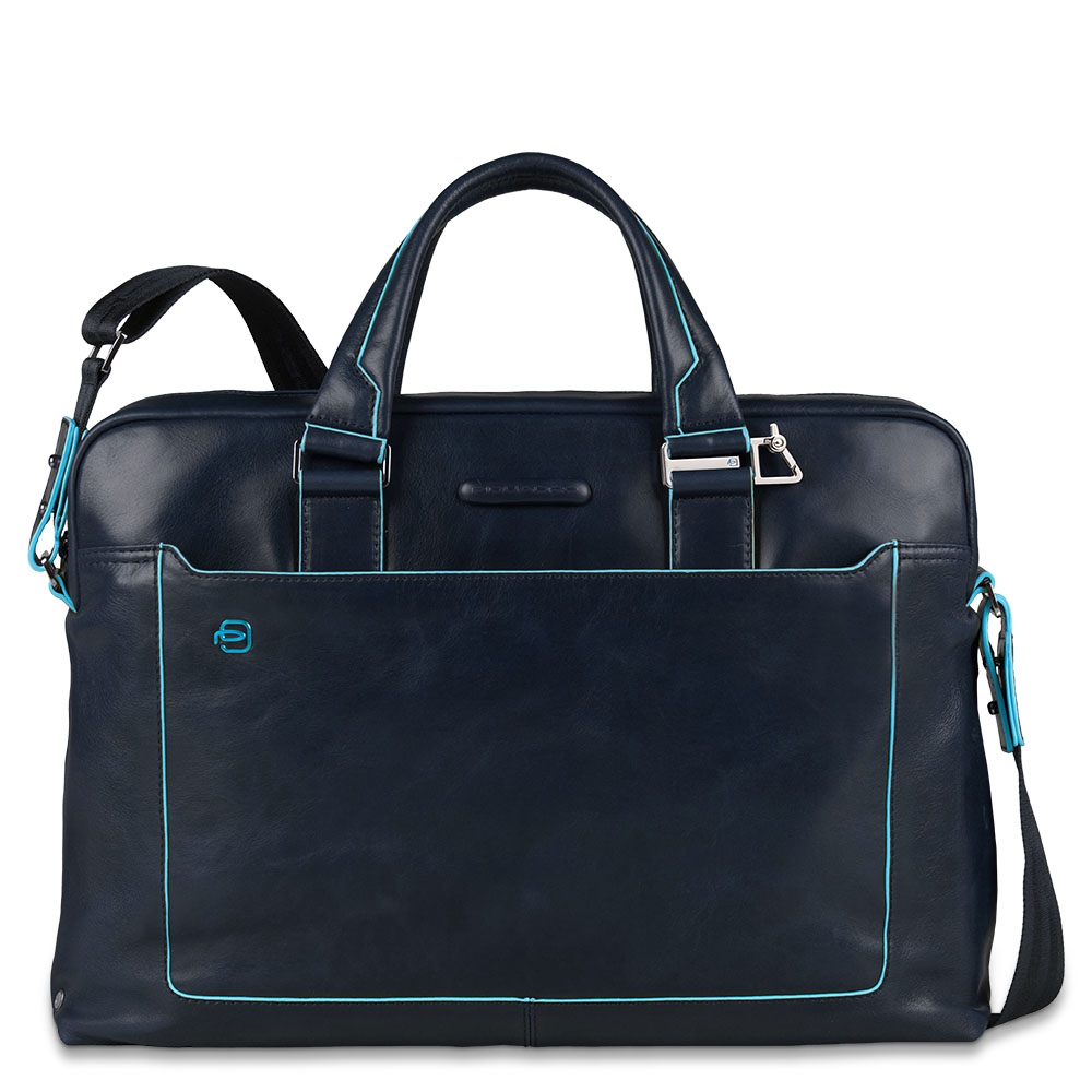 Piquadro Blue Square Double Handle Computer Portfolio Briefcase 14 Night Blue