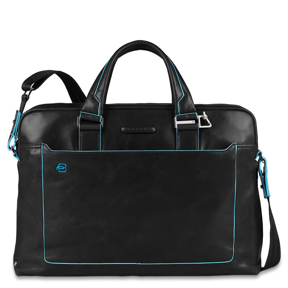 Piquadro Blue Square Double Handle Computer Portfolio Briefcase 14 Black