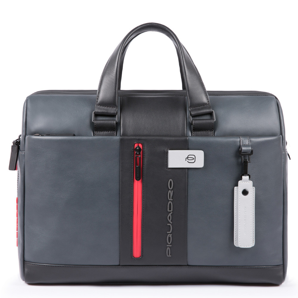 Piquadro Urban Laptop Briefcase 15.6'' Black/Grey - Laptop schoudertassen