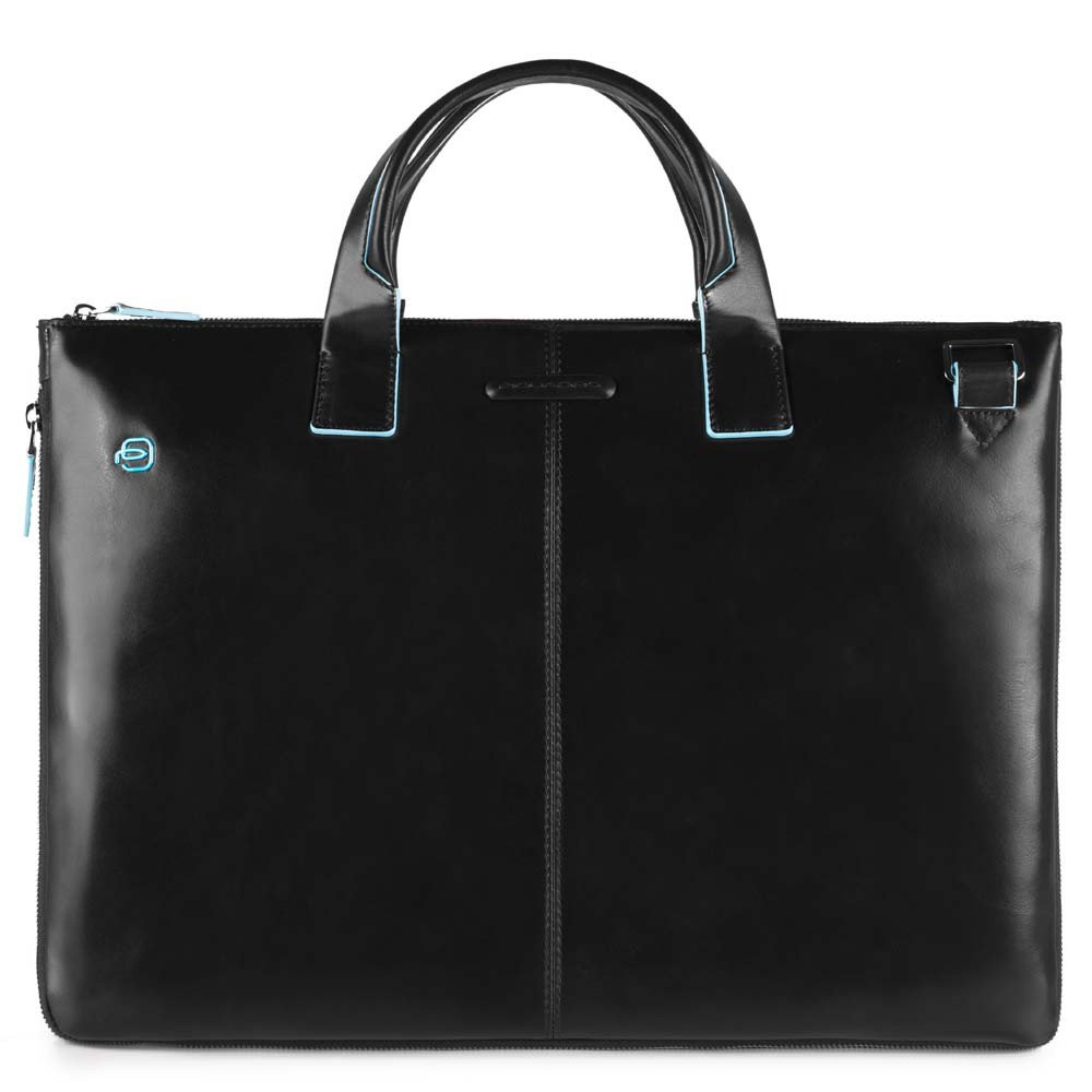 Piquadro Blue Square Expandable Slim Computer Bag 15.6 Black - Laptop schoudertassen