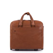 Piquadro Black Square Wheeled Computer Briefcase 15.6" Tobacco