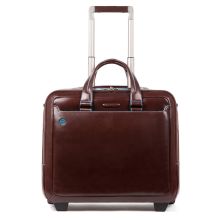 Piquadro Blue Square Wheeled Computer 15.6" Briefcase With iPad Mahogany