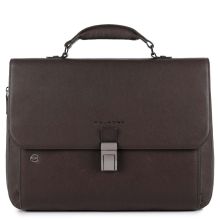 Piquadro Black Square Laptop 15"/ iPad 9.7" Expandable Briefcase CONNEQU Dark Brown