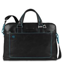 Piquadro Blue Square Double Handle Computer Portfolio Briefcase 14" Black