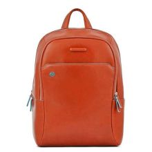 Piquadro Blue Square Big Size Computer 15.6" Backpack With iPad Cuoio Orange Cognac