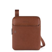 Piquadro Black Square Crossbody Bag Expandable iPad 11"/ Pro 9.7" Front Pocket Tobacco Leather