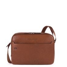 Piquadro Black Square Crossbody Bag iPad 11"/ Pro 9.7" Two Dividers Leather Tobacco
