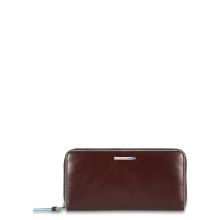 Piquadro Blue Square Women Zip Long Wallet Mahogany