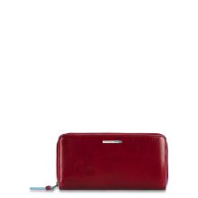 Piquadro Blue Square Women Zip Long Wallet Red