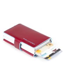 Piquadro Blue Square Double Credit Card Case With Sliding System Red