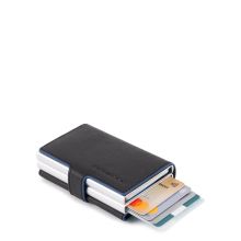 Piquadro Blue Square Double Credit Card Case With Sliding System Black