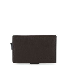 Piquadro Black Square Double Creditcard Case With Sliding System Dark Brown