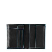 Piquadro Blue Square Vertical Wallet 10 Cards With Coin Case Black