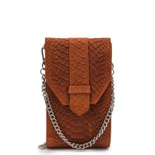 MOSZ Phonebag Schoudertas Suède Snake Cognac Brushed Silver