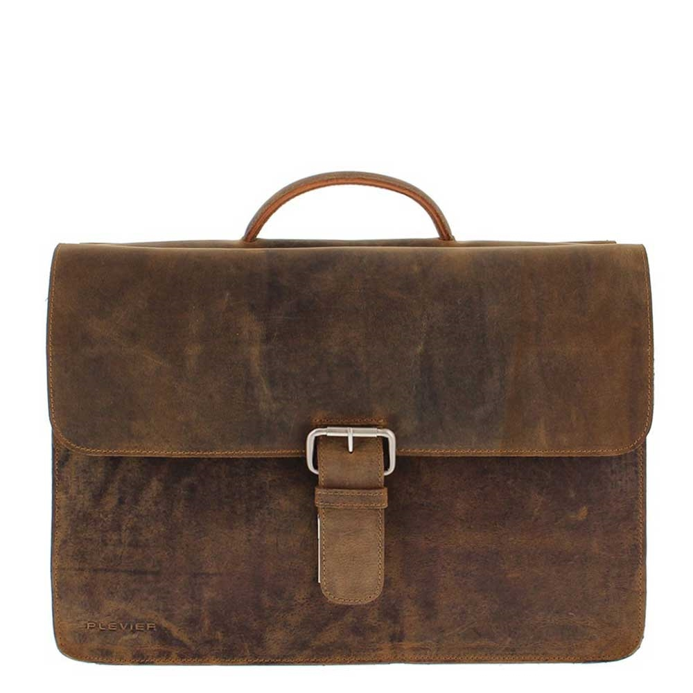 Plevier Retro Zeppelin Vintage Laptop Aktetas 3-Vaks 17.3 Brown - Laptop schoudertassen