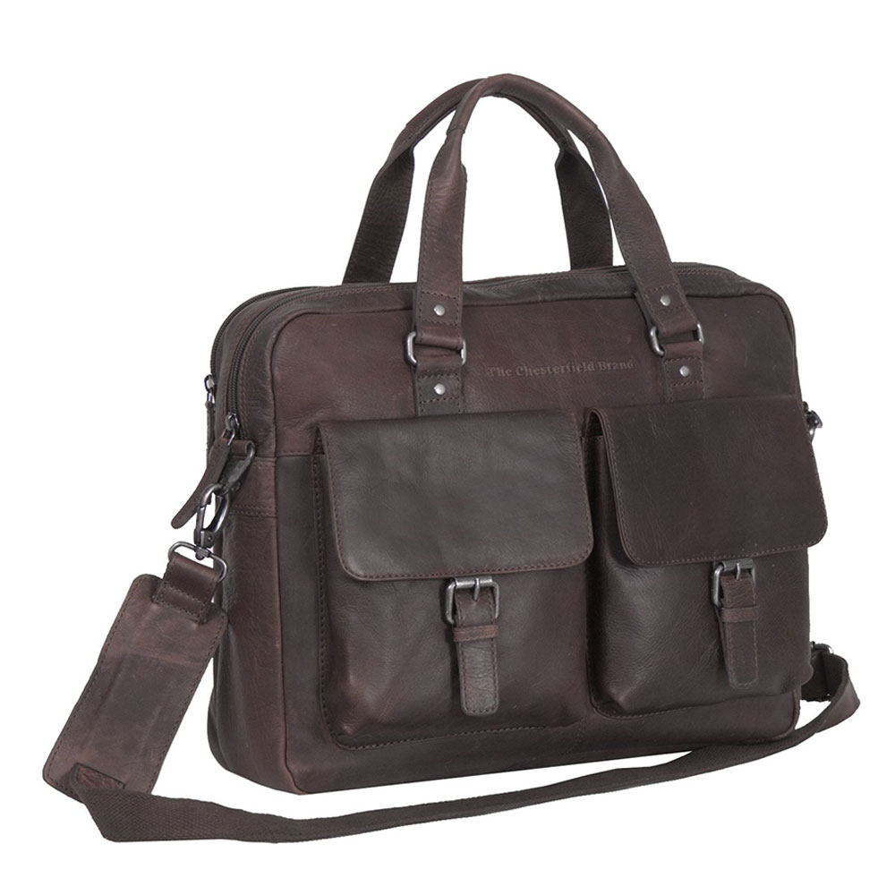 Chesterfield Dylan Laptop Schoudertas 17 Brown - Schoudertassen