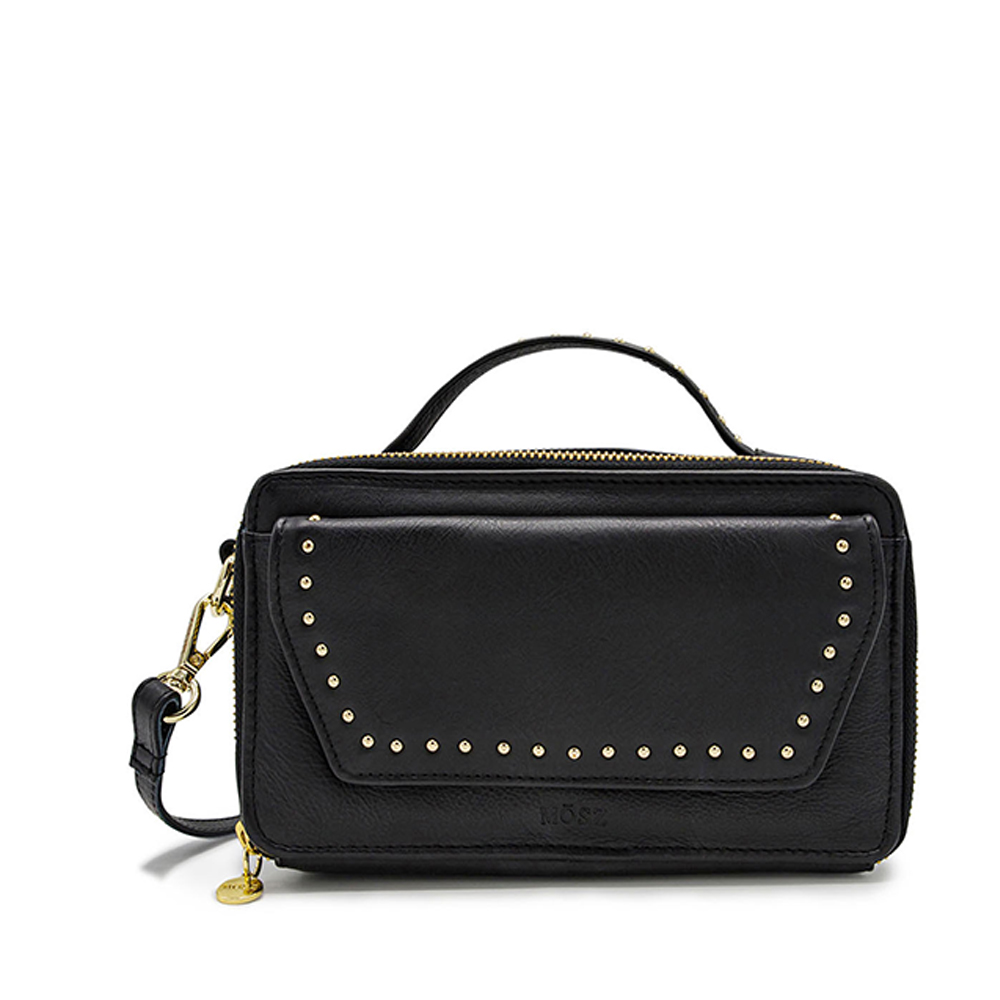 MOSZ Naomi Crossbody Plain Studs Black Shiny Light Gold