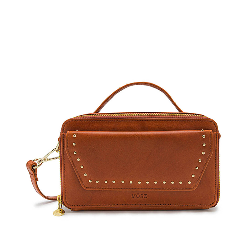 MOSZ Naomi Crossbody Plain Studs Cognac Shiny Light Gold