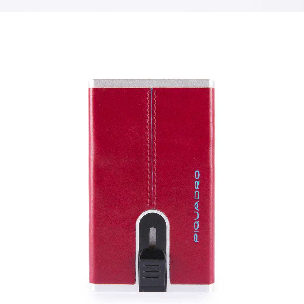 Piquadro Blue Square Creditcard Case With Sliding System Red - Pasjeshouders
