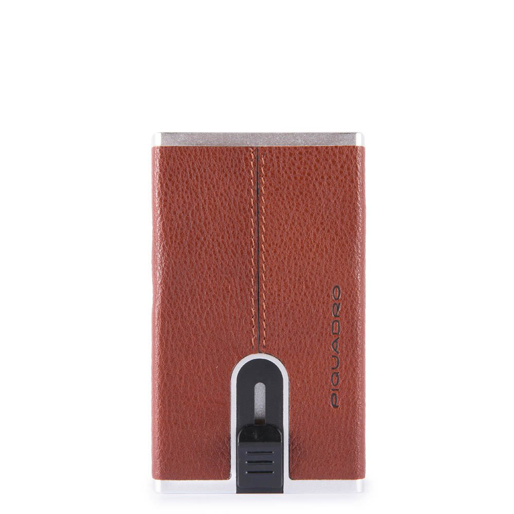 Piquadro Black Square Creditcard Case With Sliding System Tobacco - Pasjeshouders