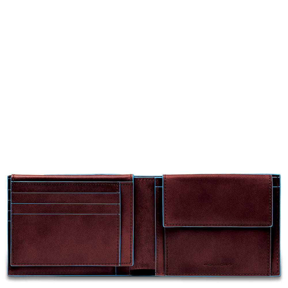 Piquadro Blue Square Men's Wallet With Flip Up With ID/Coin Pocket Mahogany