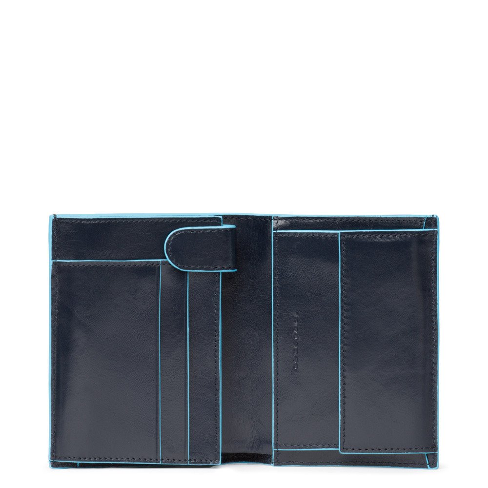 Piquadro Blue Square Vertical Wallet 10 Cards With Coin Case Night Blue