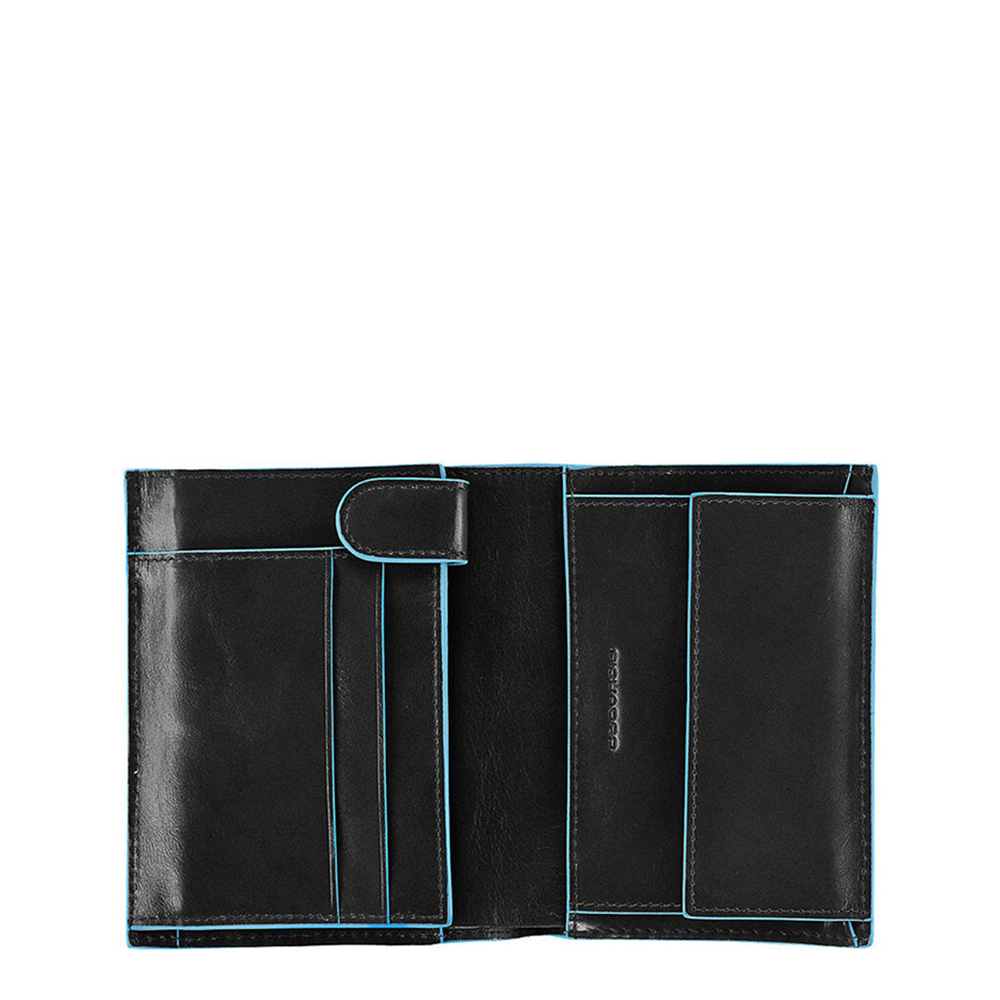 Piquadro Blue Square Vertical Wallet 10 Cards With Coin Case Black - Heren portemonnees