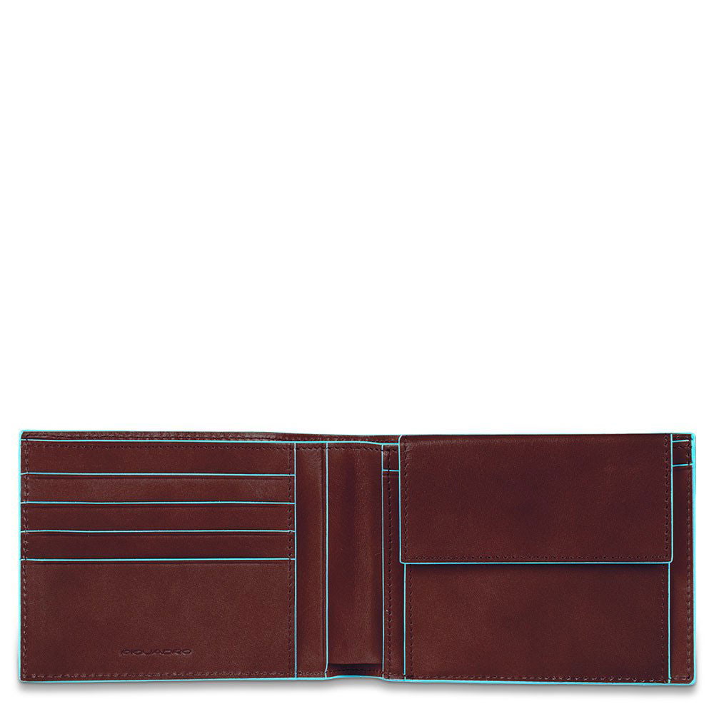 Piquadro Blue Square Men's Wallet With Coin Pocket Mahogany - Dames portemonnees