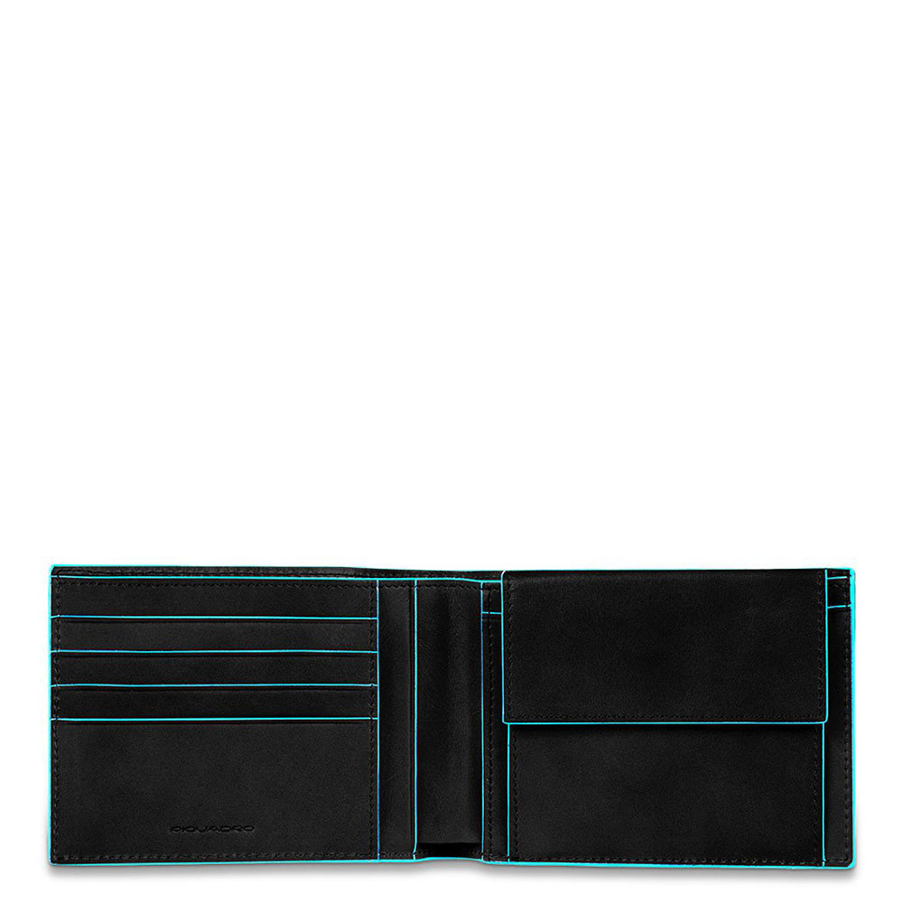 Piquadro Blue Square Men's Wallet With Coin Pocket Black - Dames portemonnees