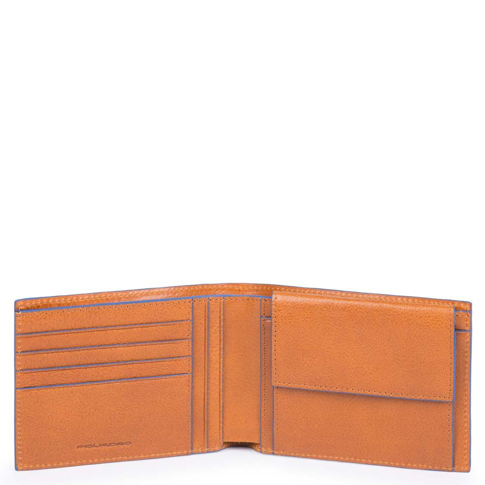 Piquadro Blue Square S Matte Men's Wallet With Coin Pocket Tobacco - Dames portemonnees