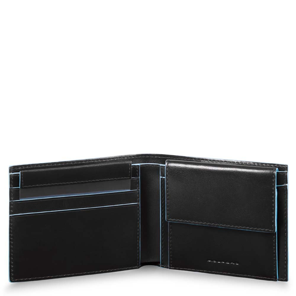 Piquadro Blue Square Men's Wallet With Coin Case Black - Dames portemonnees