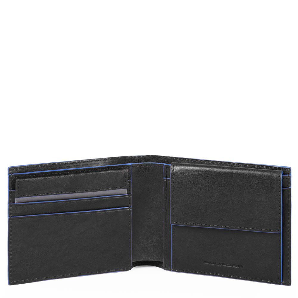 Piquadro Blue Square S Matte Men's Wallet With Coin Pocket Black - Dames portemonnees