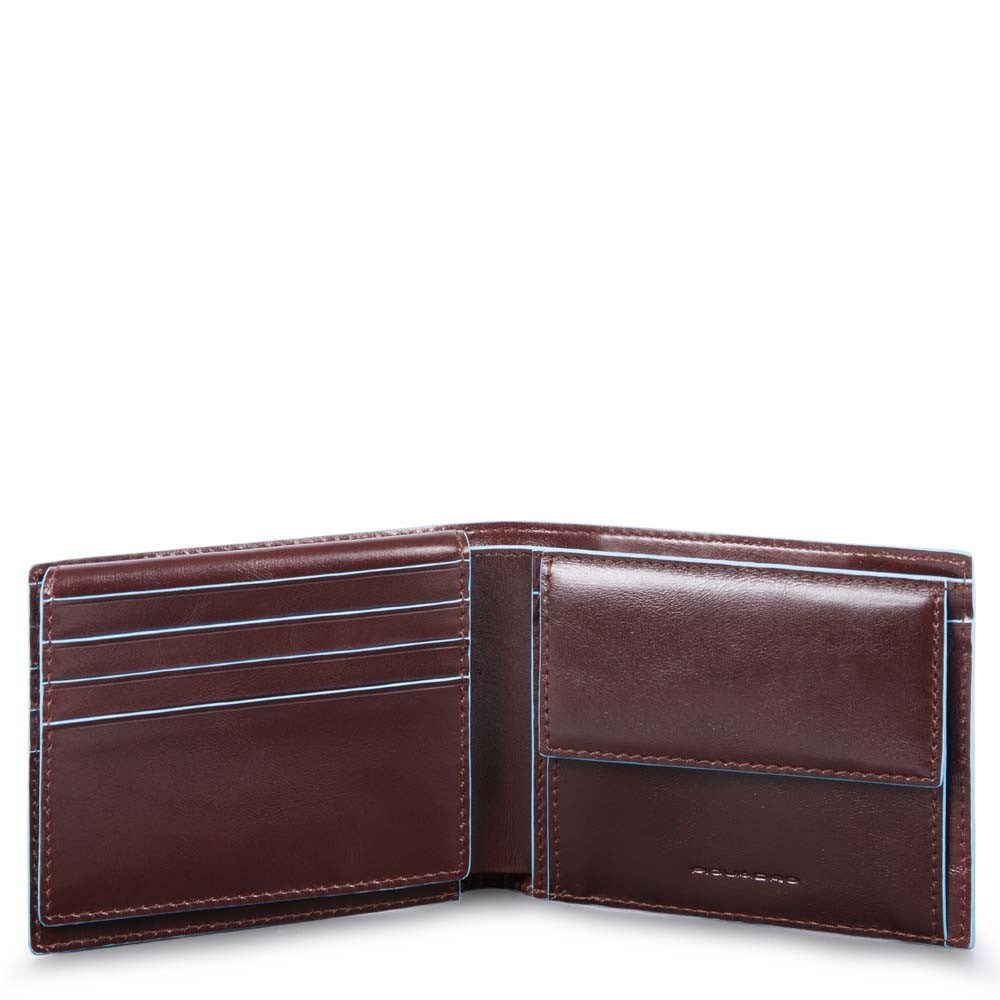 Piquadro Blue Square Men's Wallet With Flip Up/Coin Pocket Mahogany - Dames portemonnees