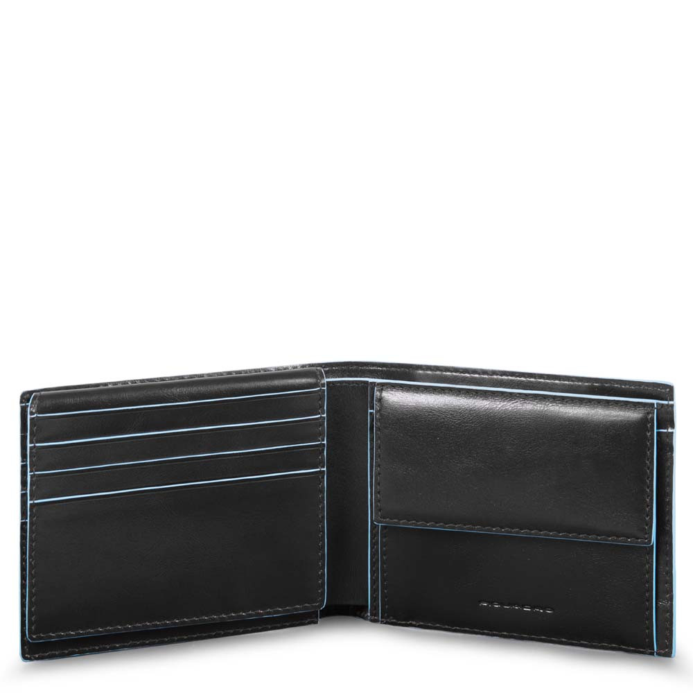 Piquadro Blue Square Men's Wallet With Flip Up/Coin Pocket Black - Dames portemonnees