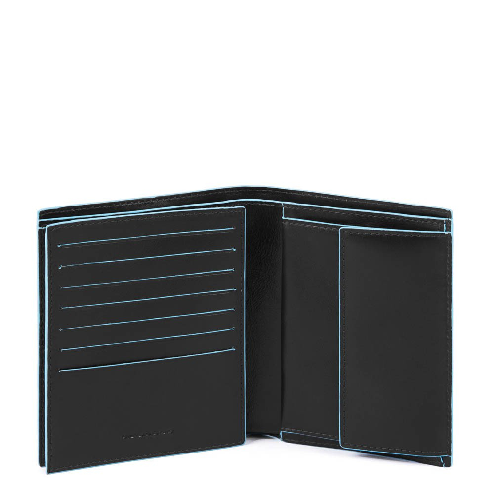 Piquadro Blue Square Vertical Flip Men's Wallet With Coin Case Black